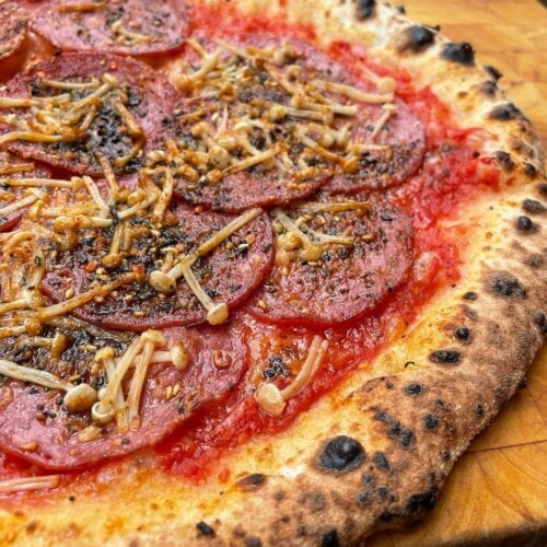 Enoki Mushroom, Togarashi & Salami Pizza | Homemade Pizza