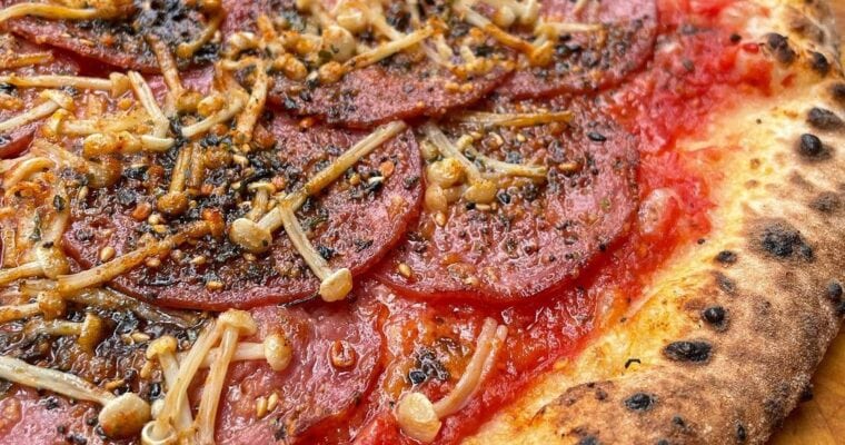 Salami with Enoki Mushrooms Pizza