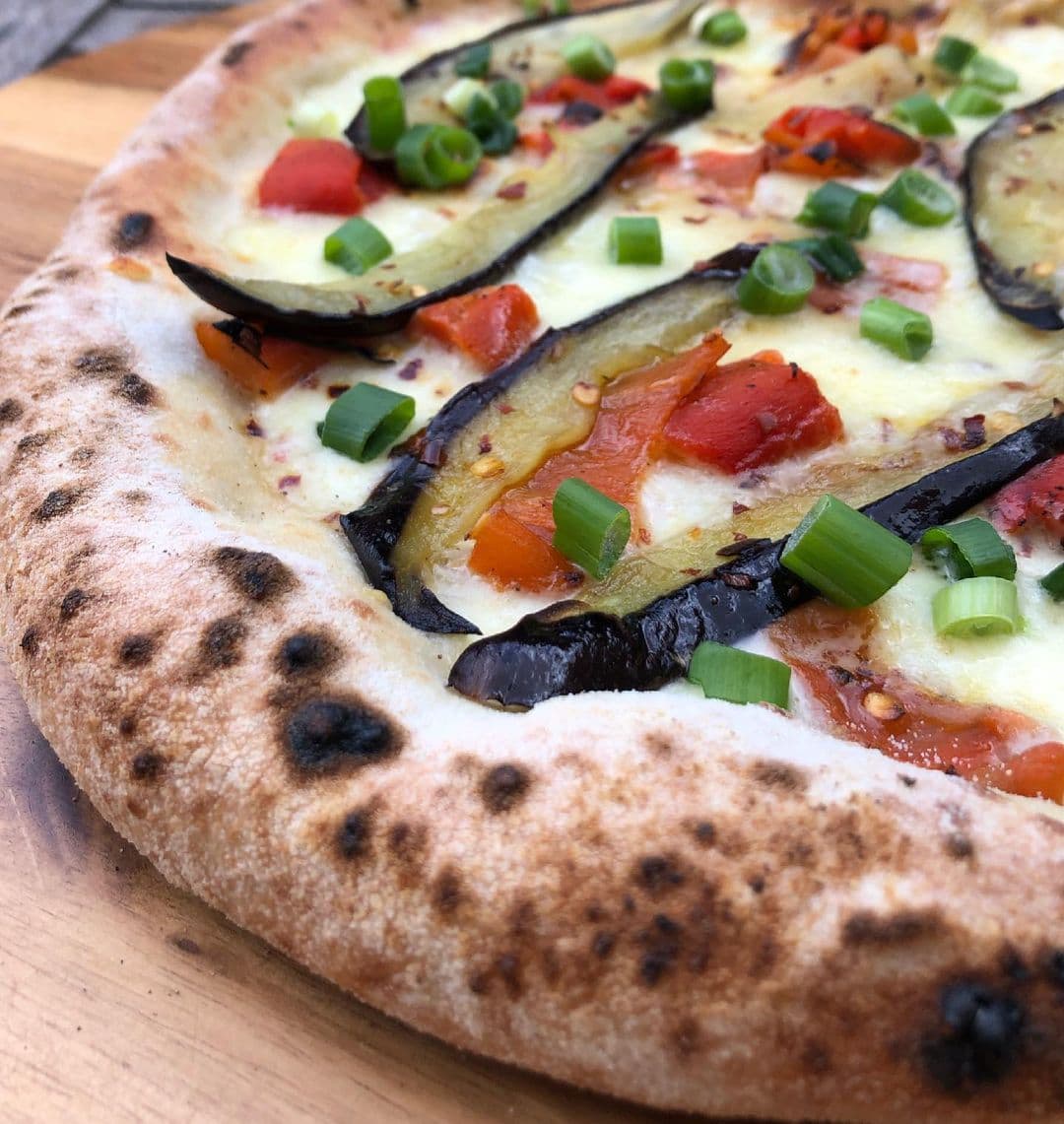 Eggplant and Roasted Peppers Pizza