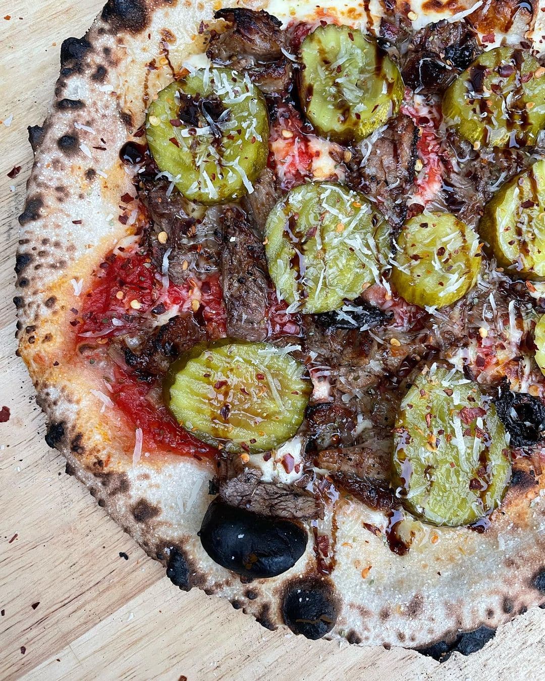 Brisket with Beer Pickles Pizza