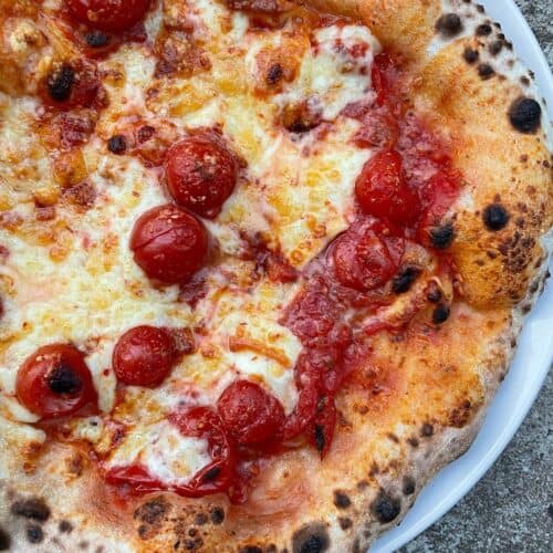 Pizza with Gouda Cheese & Cherry Tomatoes