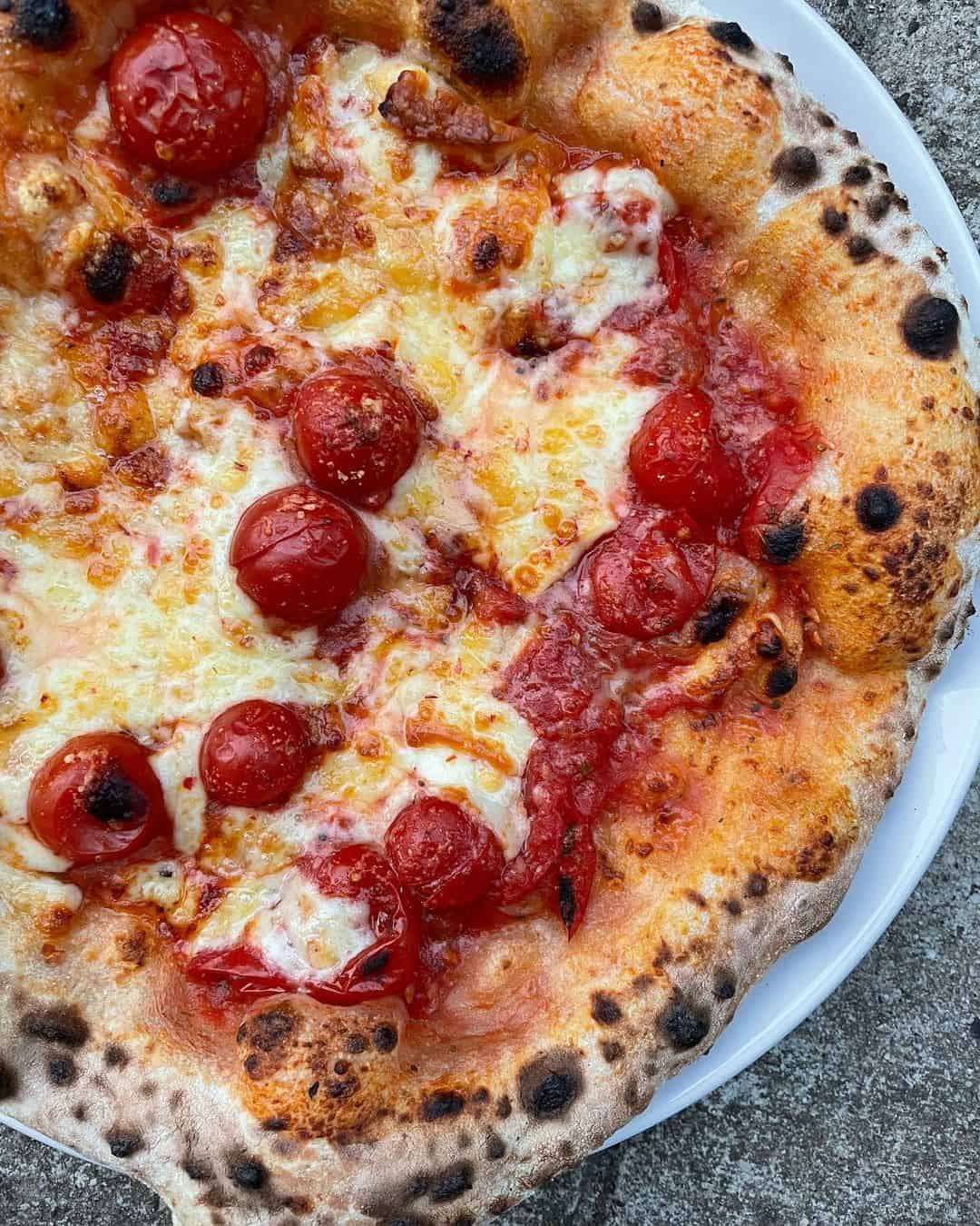 Pizza with Gouda Cheese & Cherry Tomatoes