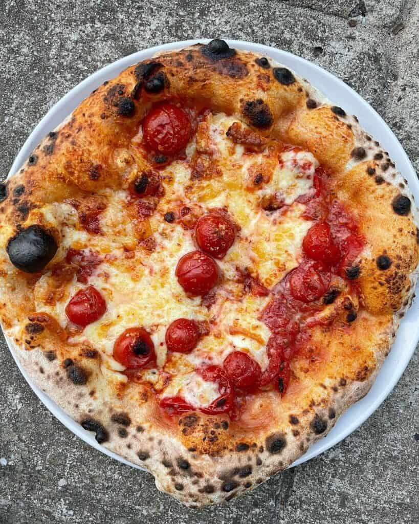 Pizza with Gouda and Cherry Tomatoes