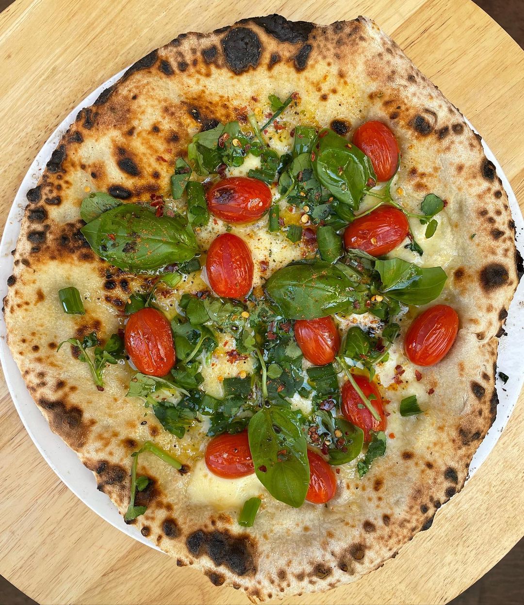 Cherry Tomato, Basil & Watercress Pizza