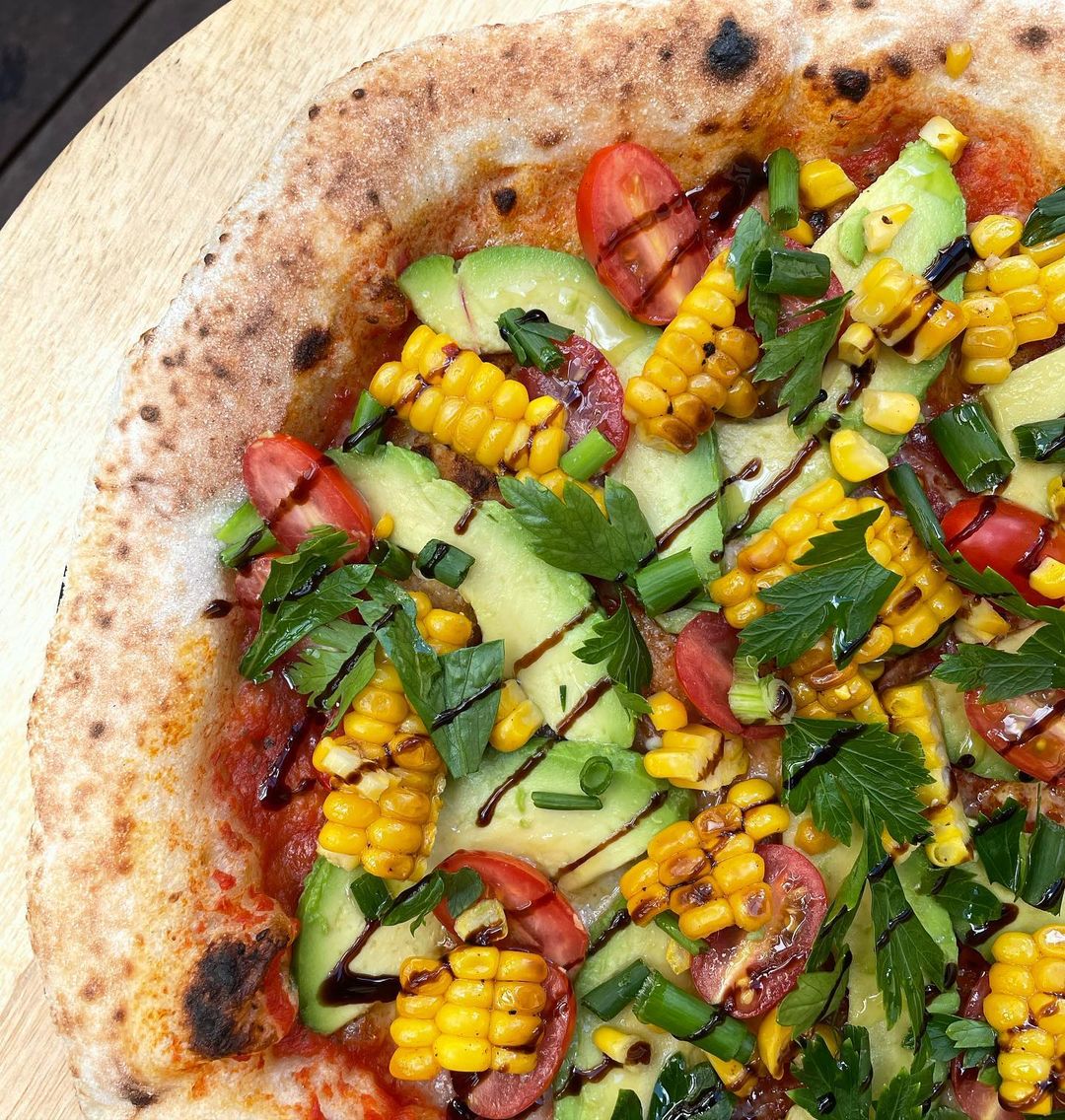 Salad Pizza with Charred Corn & Avocado