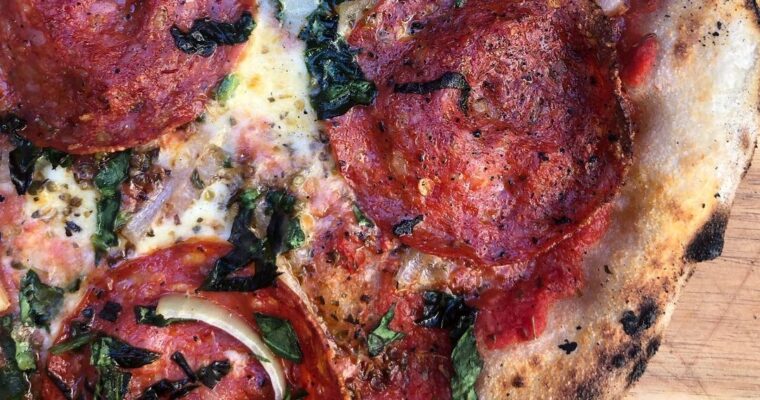 Hot Salami, Spinach and Onion Pizza