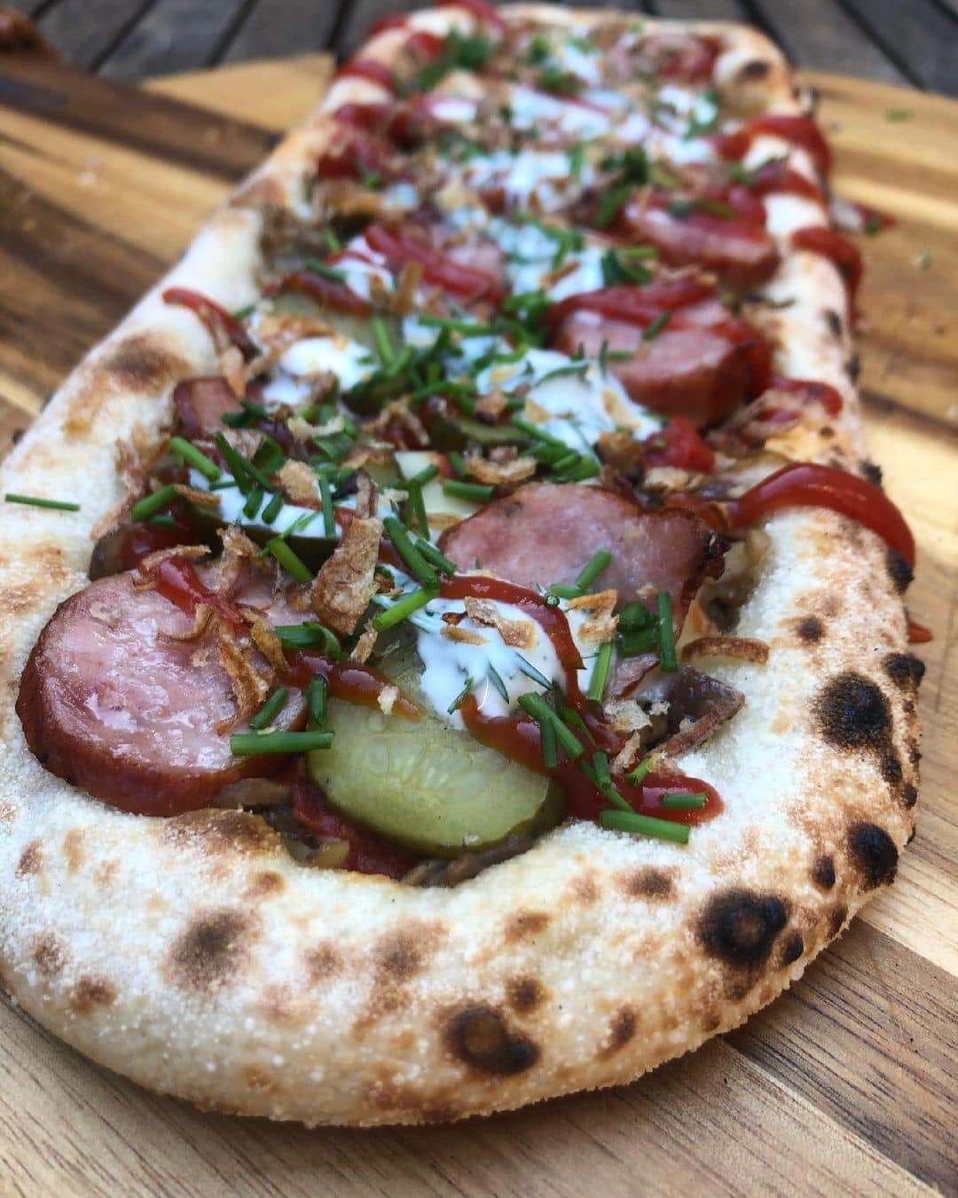 Zapiekanka Style Homemade Pizza with Dill Sauce