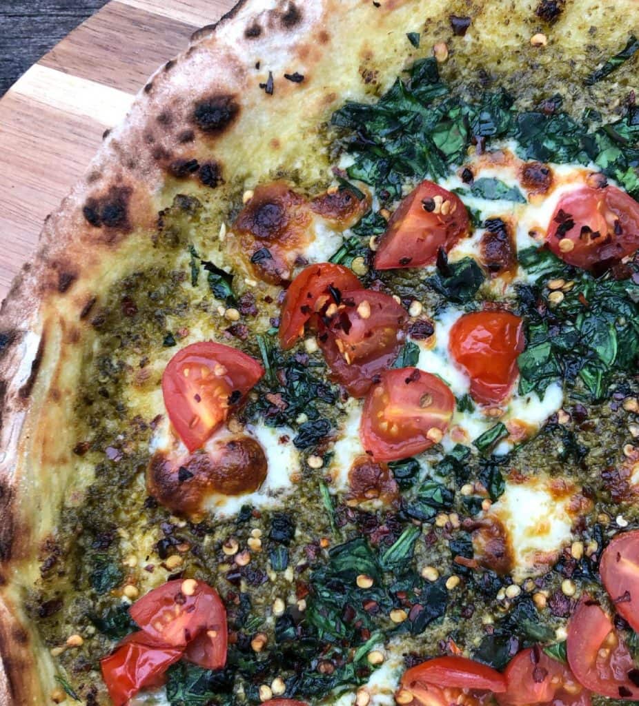 Cherry Tomato, Spinach & Pesto Pizza 