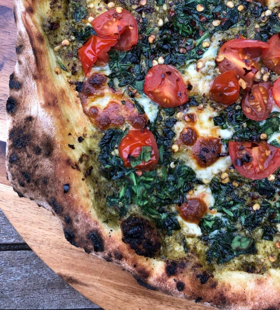 Cherry Tomato, Spinach & Pesto Pizza 