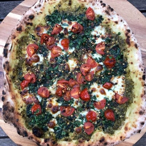 Cherry Tomato, Spinach & Pesto Pizza