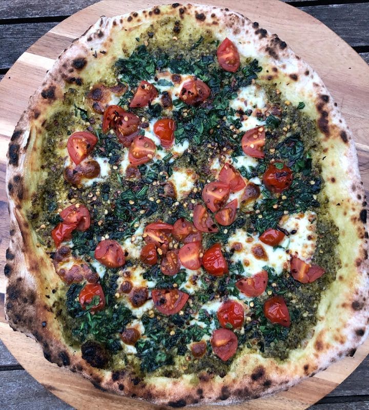 Cherry Tomato, Spinach & Pesto Pizza