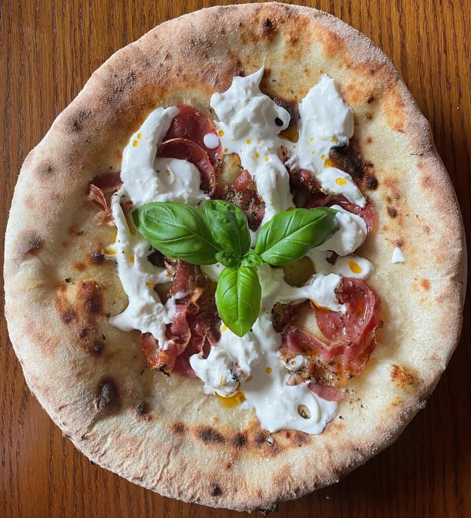 Stracciatella and Pancetta Pizza