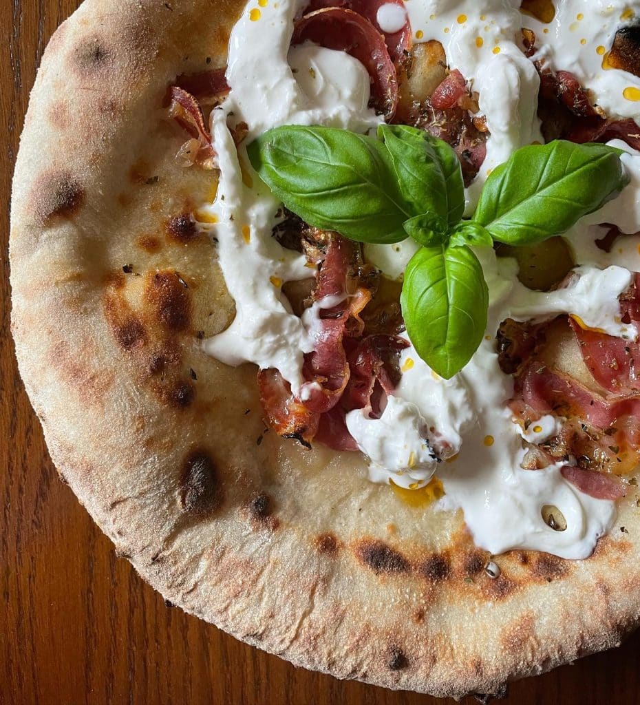 Stracciatella and Pancetta Pizza