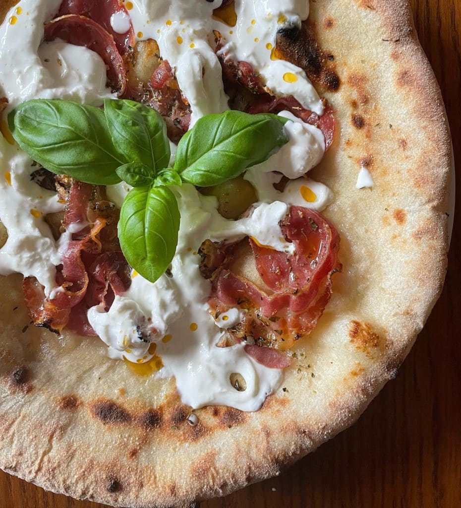 Stracciatella and Pancetta Pizza