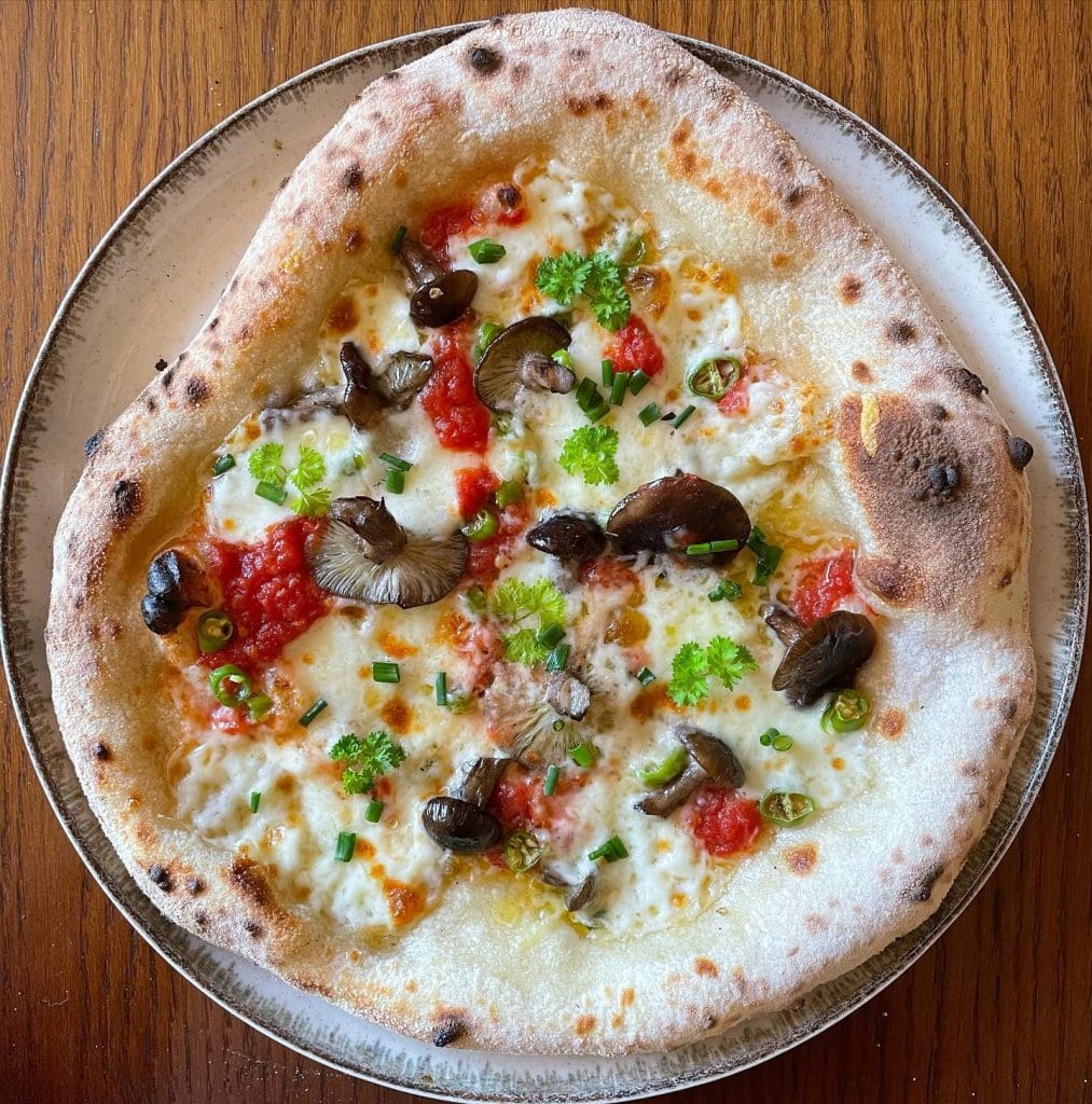 Honey Fungus Mushroom, Parsley, & Chives Pizza