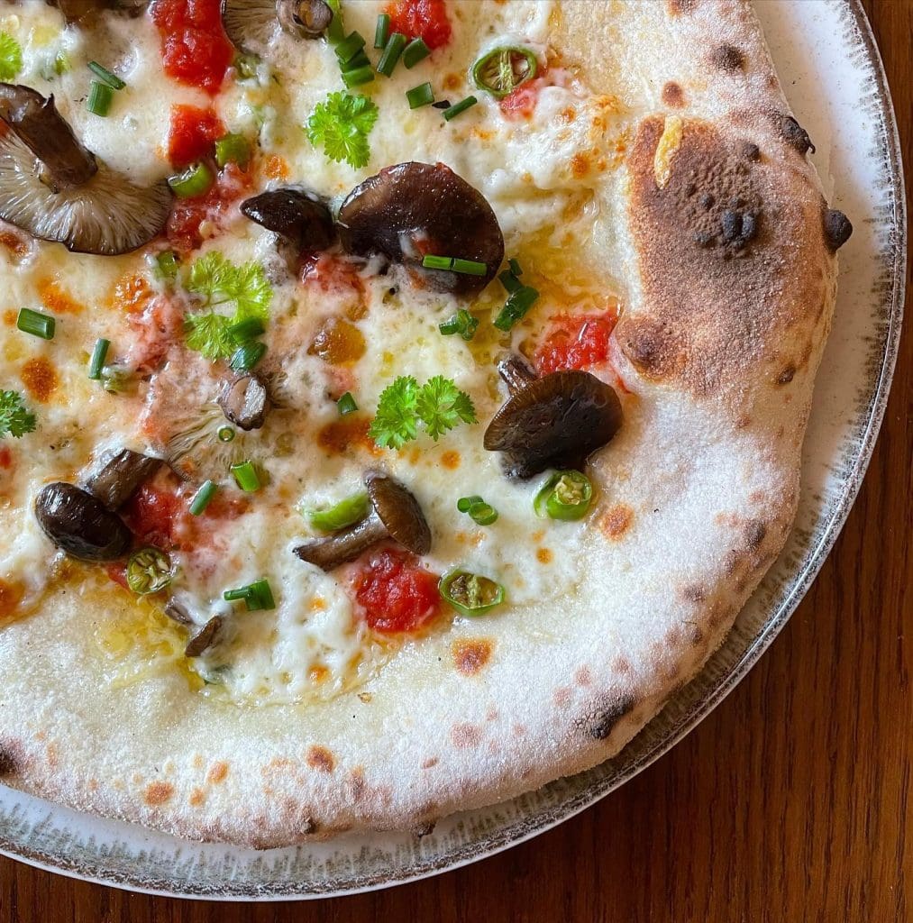 Honey Fungus Mushroom, Parsley, & Chives Pizza