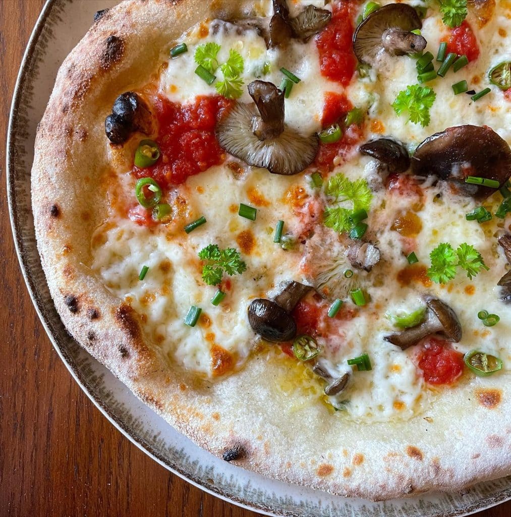 Honey Fungus Mushroom, Parsley, & Chives Pizza