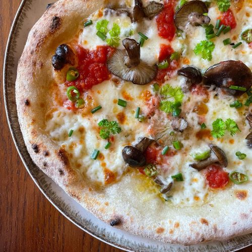 Honey Fungus Mushroom, Parsley, & Chives Pizza