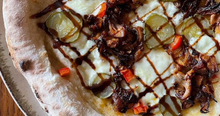 Jackfruit, Sliced Pickles & Balsamic Glaze Pizza